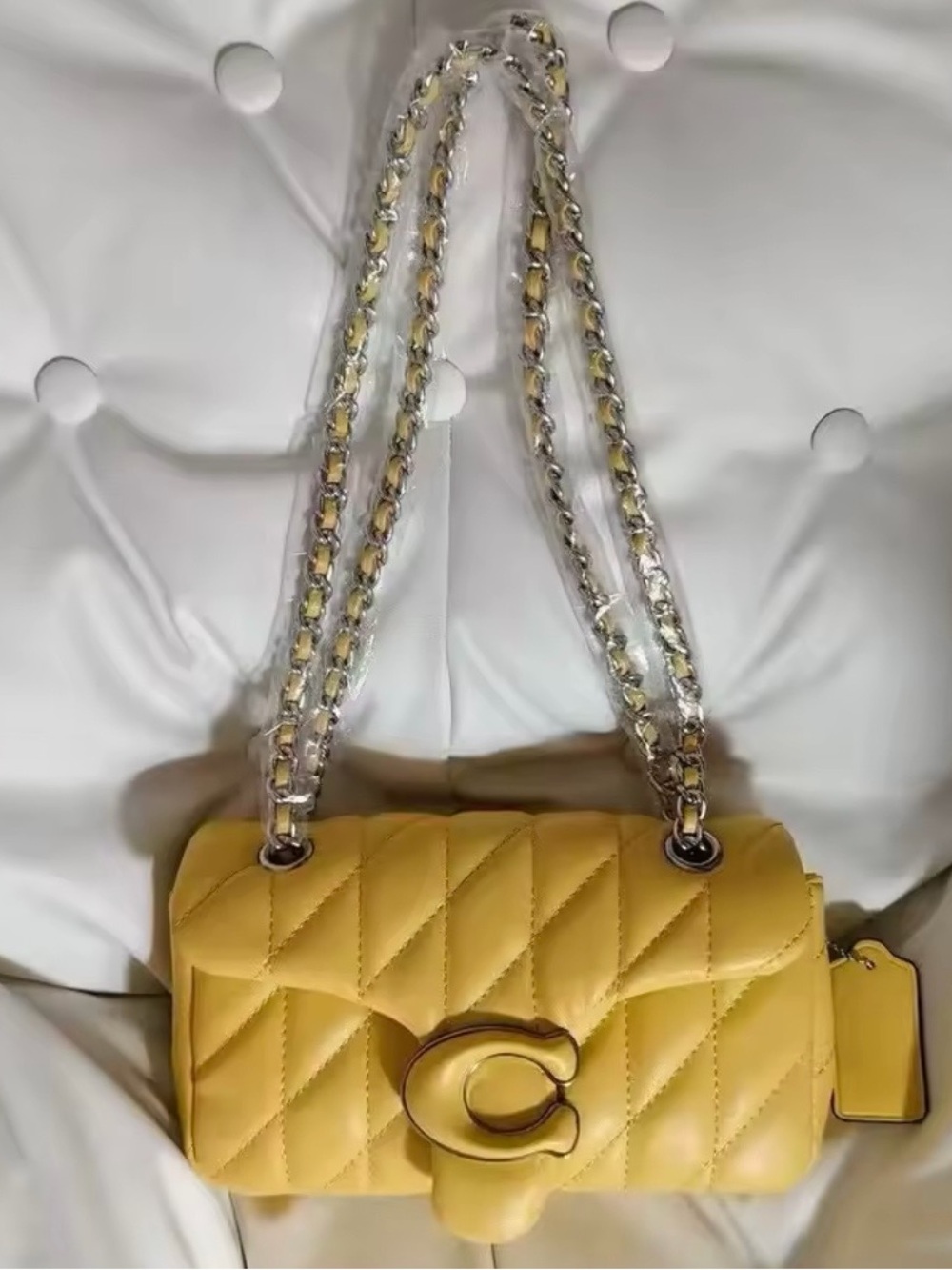 New designer inspired Yellow Quilted Chain Shoulder Bag - C-Clasp